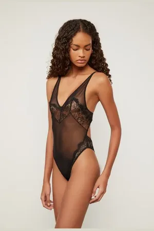Animale Body De Renda Com Tule Preto Preto