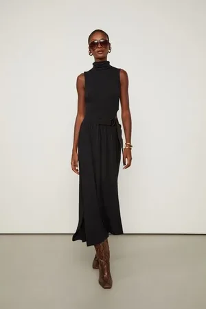 Animale Vestido De Malha Preto Detalhe Gorgurão Preto
