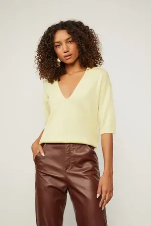 Animale Camisa De Tricot Gola Polo Com Ombro Deslocado Amarelo Lemon Grass
