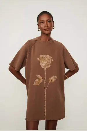 Animale Vestido De Malha Marrom Curto Silk Rosa Onça Marrom Café