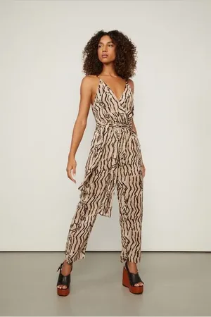 Animale Macacão Longo De Georgette Com Decote Transpassado Estampado Est Cobra Vintage Color