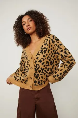 Animale Cardigan De Tricot Com Botão Onça Onça Original