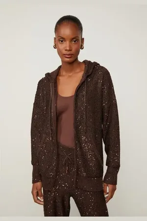 Animale Casaco De Tricot Com Paetê Hoodie Marrom Cafe