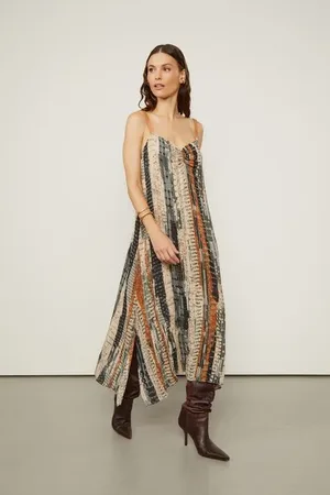 Animale Vestido De Georgette Pesado Midi Alça De Couro Estampado Est Textura Caminhos Color