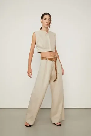 Animale Calça Pantalona Basic De Linho Natural Natural