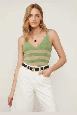 Animale Regata De Tricot Bicolor Listrada Com Lurex Verde Vivo Ouro Claro