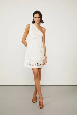 Animale Vestido De Linho Curto Off De Richelieu Off