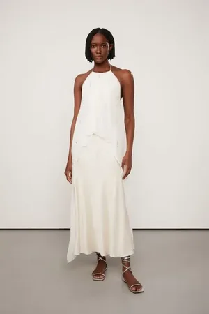 Animale Vestido De Seda Longo Fluido Off Bordado Bege Whitecap
