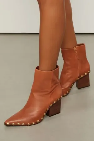 Animale Bota De Couro Tachas Caramelo