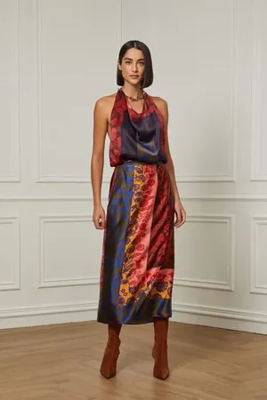 Animale Saia De Seda Midi Transpasse Estampada Est Lenco Floral Etnico Color