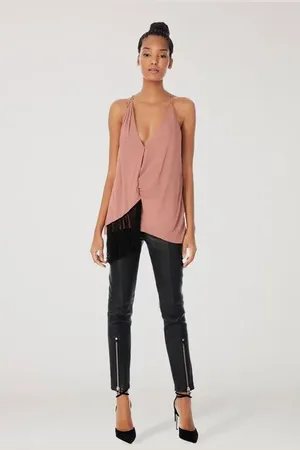 Animale Blusa Estampada Alcinha Detalhe Franja Lisa Batom Nude
