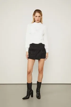 Animale Saia Black Jeans Curta Transpasse Frente Preto