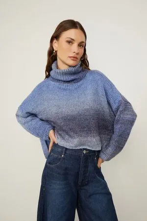 Animale Casaco De Tricot Com Gola Alta Tie Dye Azul