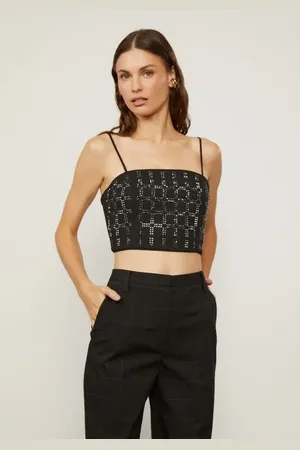 Animale Top Xadrez Com Alça e Aplicação De Hot Fix Preto