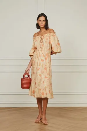 Animale Vestido De Viscose Midi Estampado Ombro a Ombro Est Onca Sobreposicao Baunilha e Mock