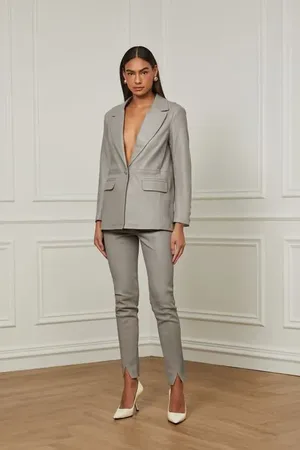 Animale Blazer De Couro Oversized Botao Forrado Cinza Mescla
