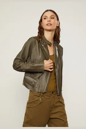 Animale Jaqueta De Couro Motor Velour Verde Figo Escuro