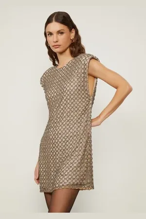 Animale Vestido Curto Bordado Em Pedraria Bege Cashmere