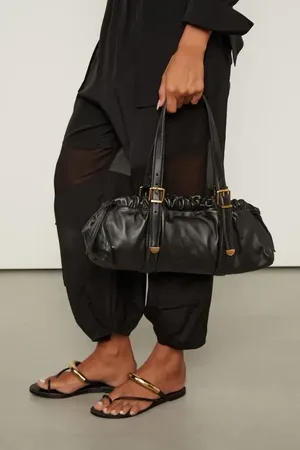 Animale Bolsa De Couro Vintage Fivelas Preto