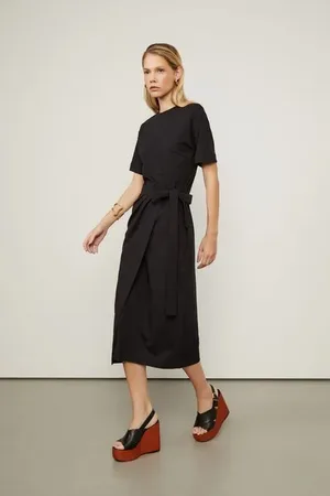 Animale Vestido De Meia Malha Preto Pareo Pesponto Preto