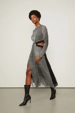 Animale Vestido De Georgette Leve Midi Assimétrico Estampado Est Xadrez Cromo Glitch e Future