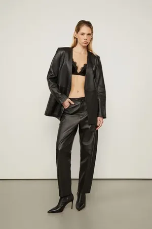 Animale Blazer De Couro Pence Pespontada Preto