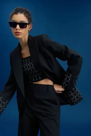 Animale Blazer Xadrez Com Aplicação De Hotfix Preto