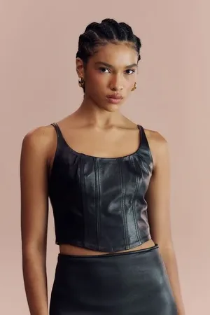 Animale Corset De Couro Pespontado Preto