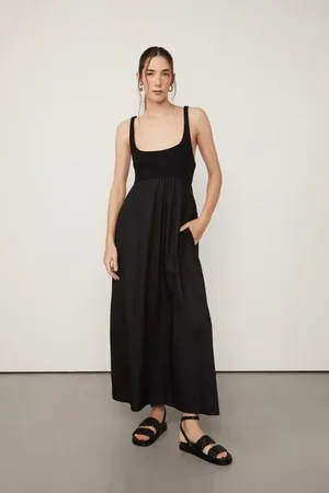 Animale Vestido Longo De Alça Com Top De Malha e Saia De Algodão Preto Preto
