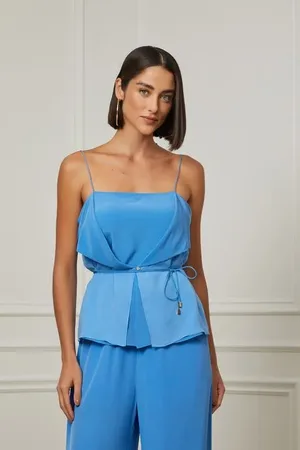 Animale Blusa De Seda Camadas Azul De Alça Amarração Azul Azurre