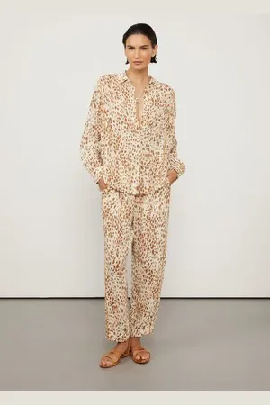 Animale Calça De Georgette Reta Com Vivos Estampado Est Onca Moderna Color