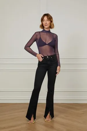 Animale Calça Jeans Boot Basic Midi Com Fenda Jeans Black Medio