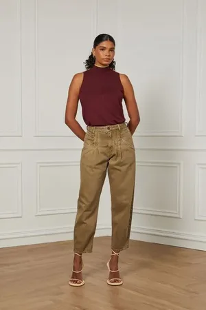 Animale Calça Slouchy De Sarja Com Pences Na Frente Verde Figo
