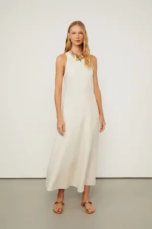 Animale Vestido Midi Sem Manga De Linho Nude Marzipan