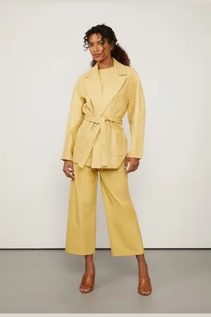 Animale Casaco De Couro Pespontos Amarracao Amarelo Papiro
