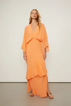 Animale Vestido Longo Com Decote Profundo Laranja Pêssego Laranja Pessego