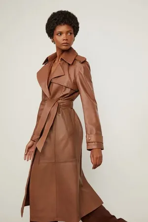 Animale Trench Coat De Couro Classico Marrom Chocolate