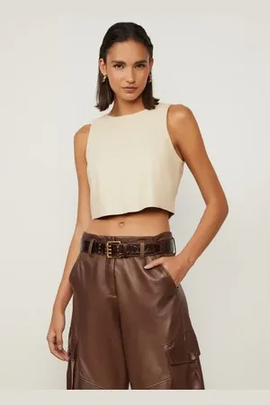 Animale Top Cropped De Couro Basico Color Bege Creme