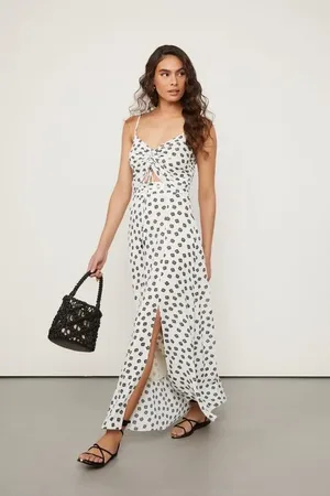 Animale Vestido De Georgette Midi Franzido Frente Estampado Est Gravataria Flor Kirli e Preto