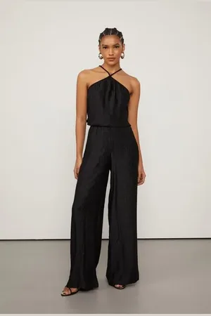 Animale Calça Pantalona Plissada Com Cós De Elástico Preta Preto