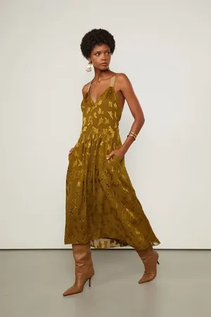 Animale Vestido Devorê Midi Verde Alça Cruzada Costas Verde Figo