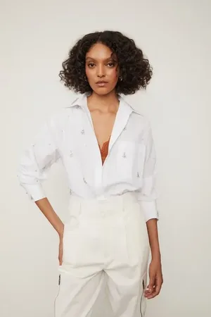 Animale Camisa Com Bordado De Pedra Branco