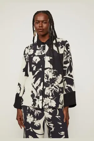 Animale Camisa Manga Longa De Viscose Estampada Est Floral Pincel Off e Preto