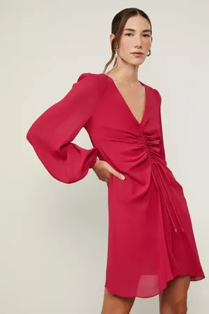 Animale Vestido De Geprgette Curto Com Franzido Vermelho Vermelho Cereja