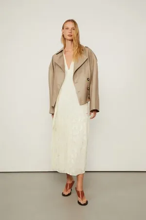 Animale Vestido De Jacquard Midi Bege Decote v Bege Manhã