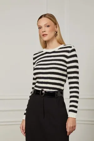 Animale Blusa De Tricot Slim Listrada Preto Off White