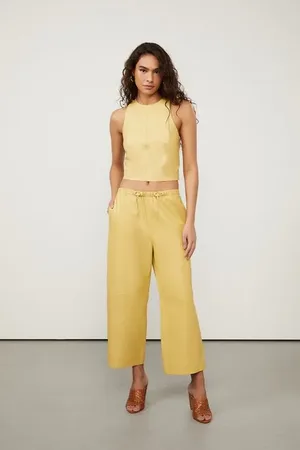 Animale Calça De Couro Cos Elastico Com Stopper Amarelo Papiro