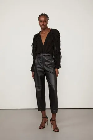 Animale Calça De Couro Com Cinto Barra Botões Preto Preto