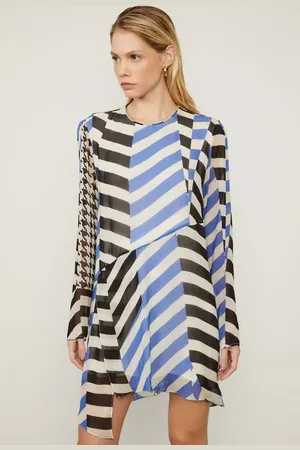 Animale Vestido De Georgette Leve Curto Manga Longa Estampado Assimétrico Est Listra Patch Off e Future