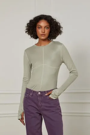 Animale Blusa De Malha Manga Longa Costura Contrastante Verde Madeira